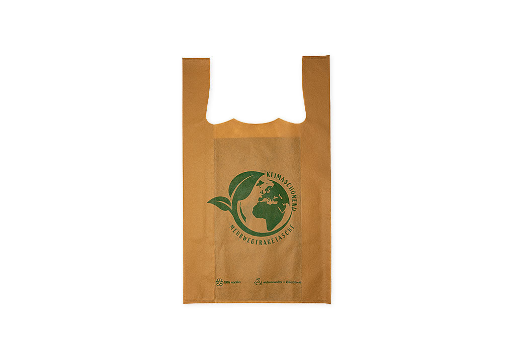Hemdchentragetasche, Mehrweg- Vliestasche aus PP, Klimaschonend und recycelbar, beige, 320 x 130 x 530 mm