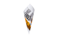 Pommes-, Snack-Tüte, bedruckt, weiß, dreieckig, Spitztüte 19, 26 x 19cm