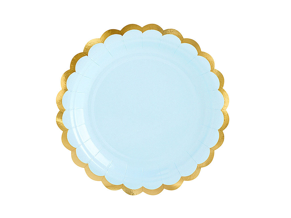 Teller, Pappe, hellblau, Goldkante, ohne Druck, Ø 18 cm