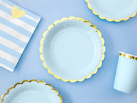Teller, Pappe, hellblau, Goldkante, ohne Druck, Ø 18 cm