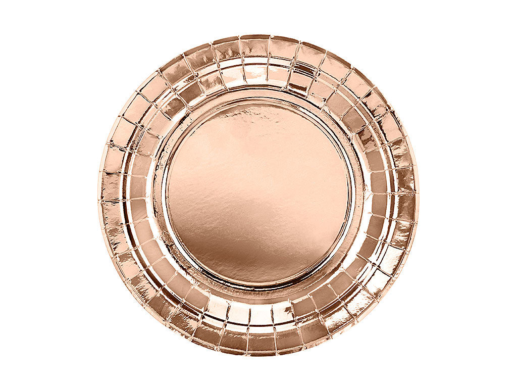 Teller, Pappe, roségold, glänzend, ohne Druck, Ø 18 cm