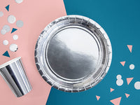 Teller, Pappe, silber, glänzend, ohne Druck, Ø 23 cm